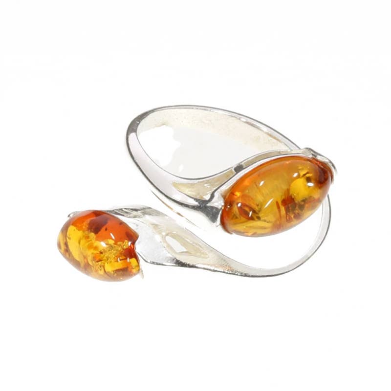 Cognac Amber Sterling Silver Adjustable Ring