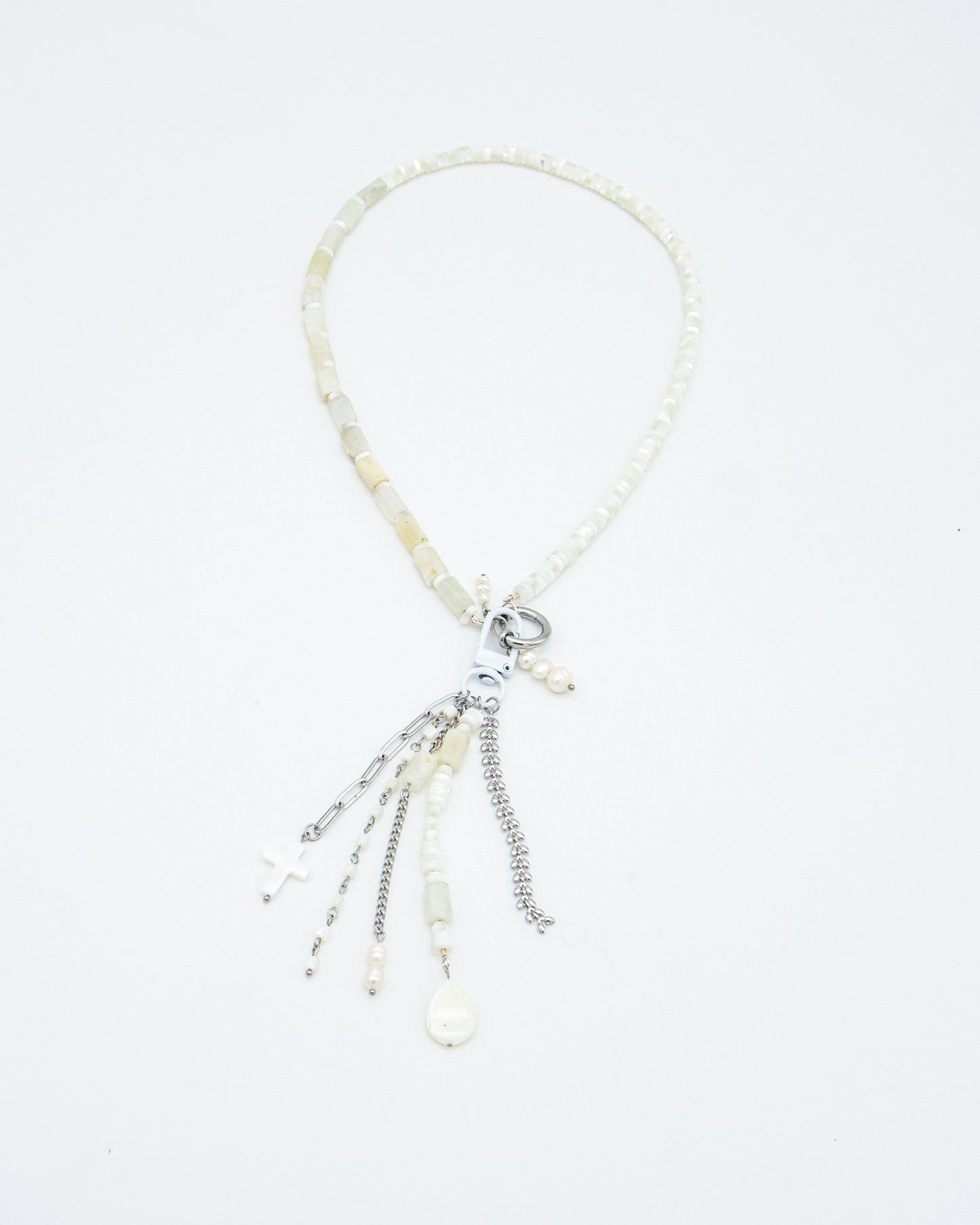 Moonwashed Shell Gemstone Charm Keeper Necklace