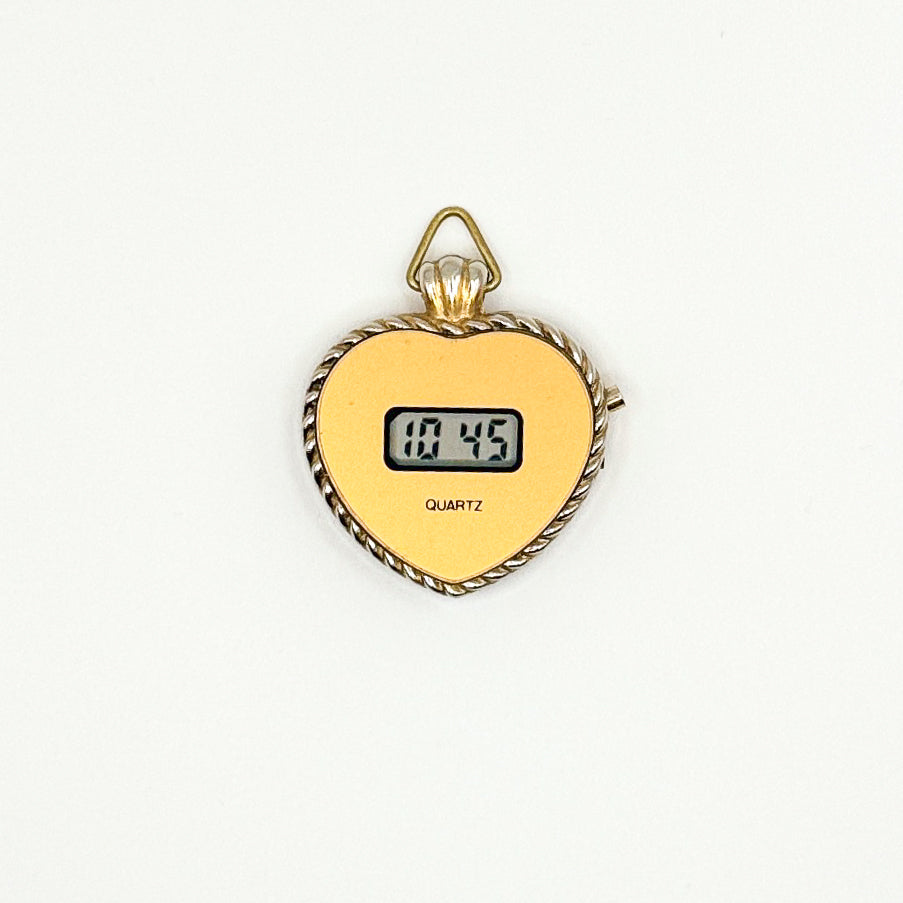 Digi Clock Gold Heart Charm