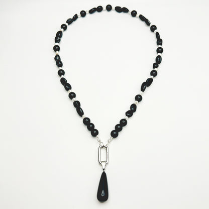 Obsidian & Pearl Beaded Necklace